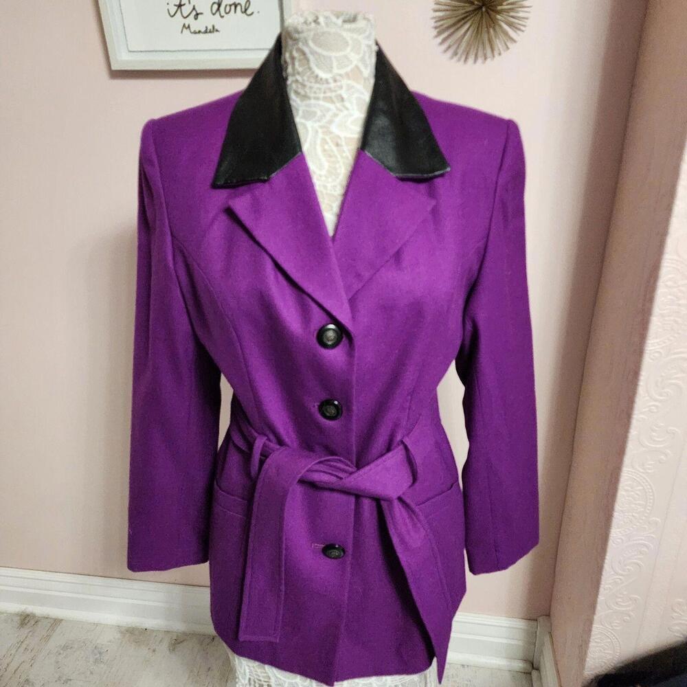 LKNW Vintage Gantos wool Faux leather like collar purple long belted 12 - Picture 5 of 9